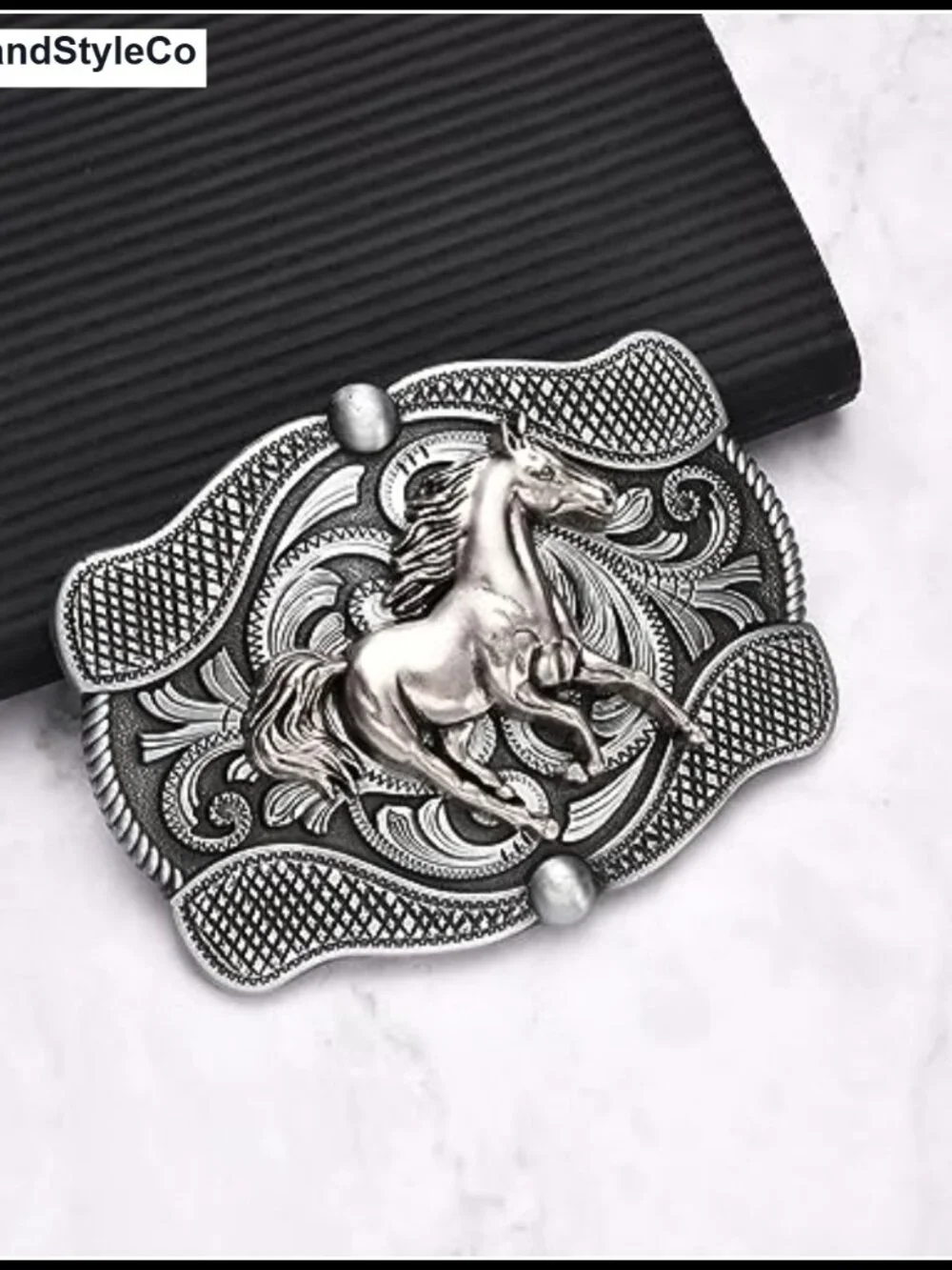 Western Cowboy Horse Belt Buckle for Women Men - Running Horse Longhorn Design,